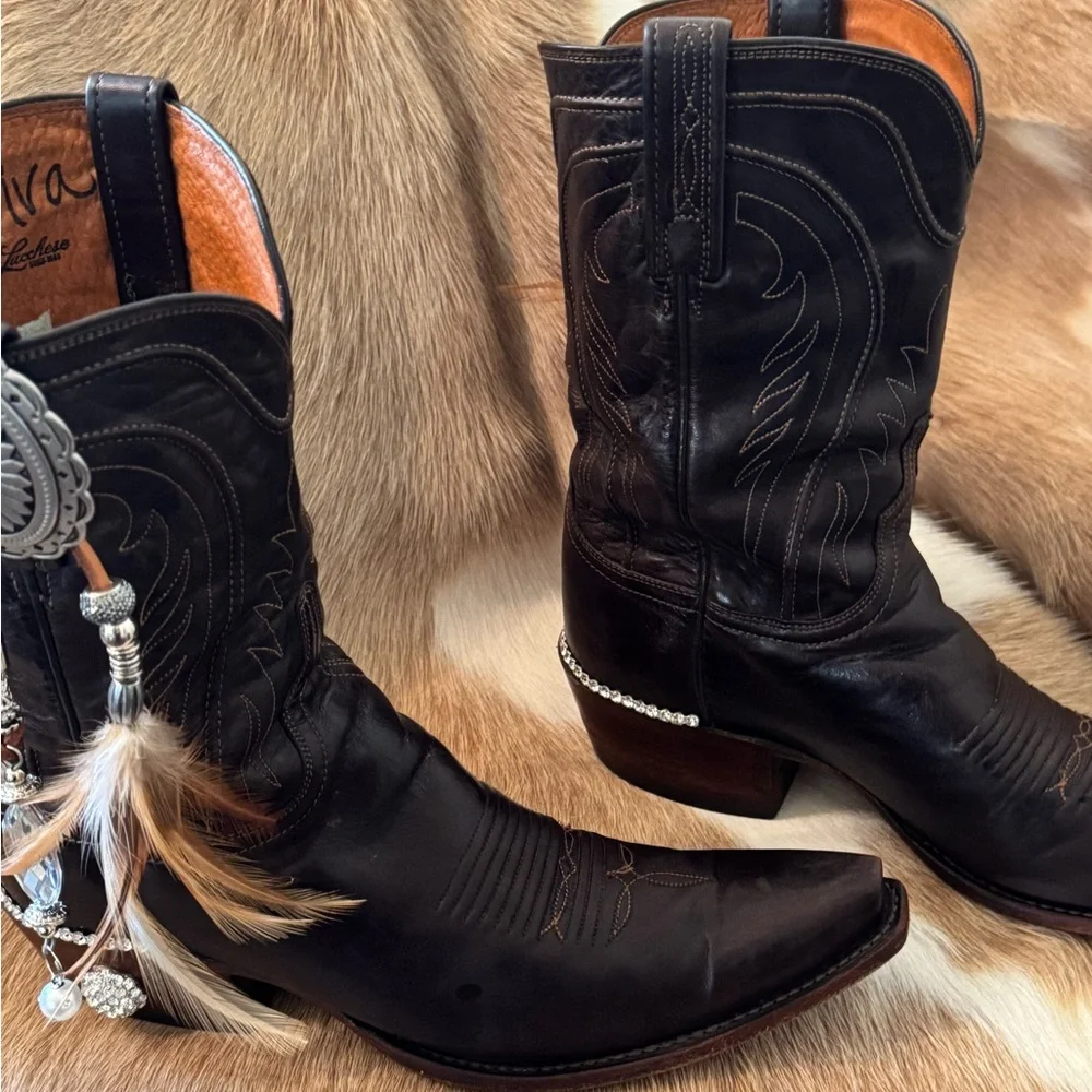 Lucchese Black and Brown Western Boots - Picture 6 of 13